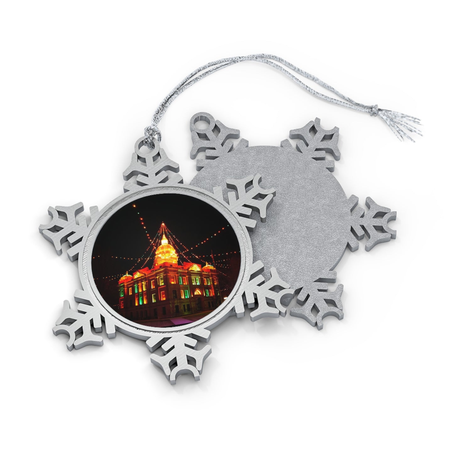Pewter Snowflake Ornament Minden, Nebraska Courthouse lights