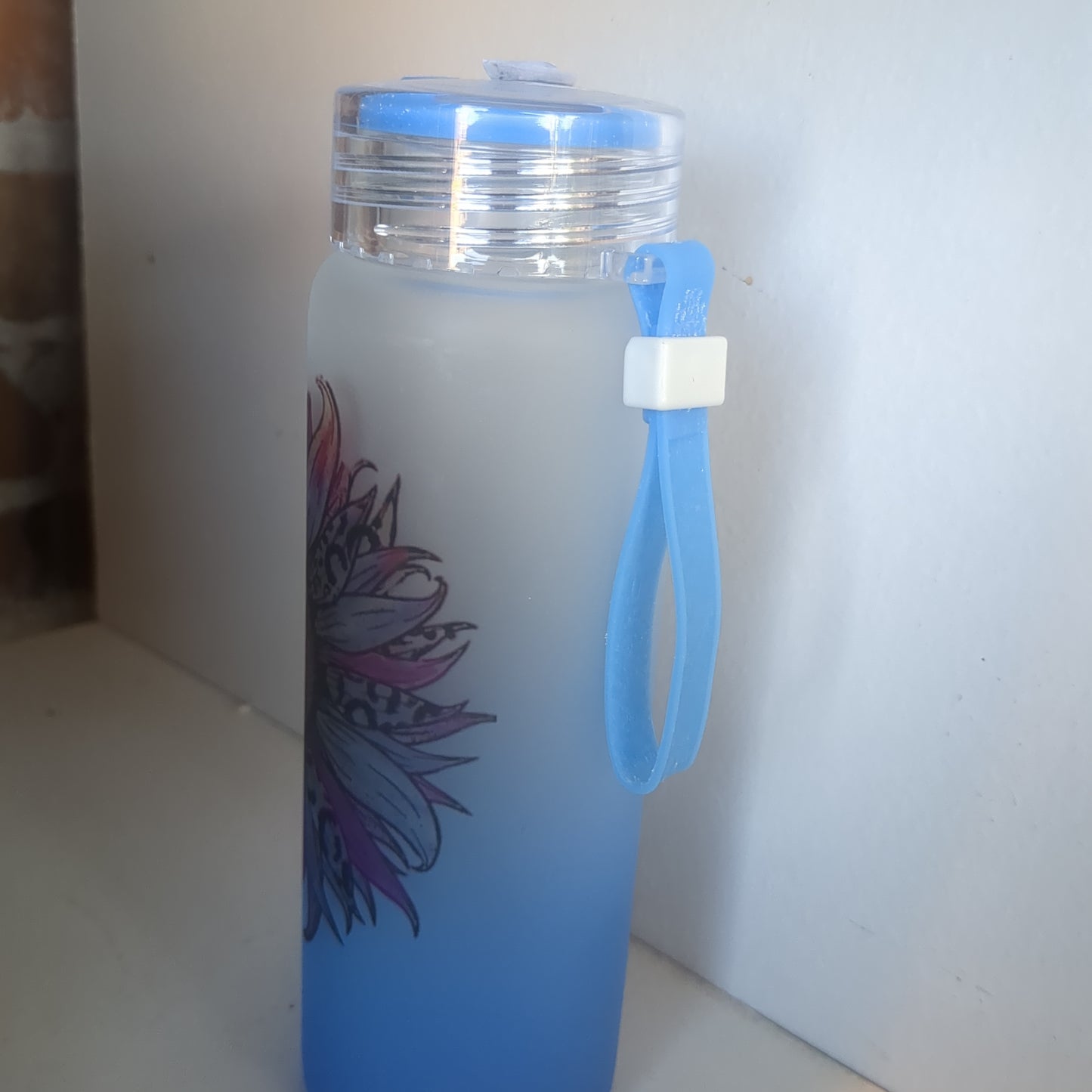 17oz Double Walled Blue Ombre Glass Tumbler Cheetah Sunflower