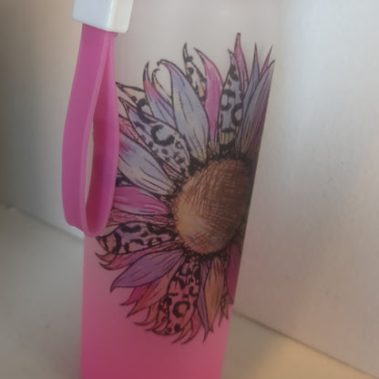 17oz Double Walled Glass pink Tumbler Cheetah Sunflower