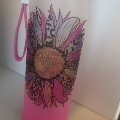17oz Double Walled Glass pink Tumbler Cheetah Sunflower