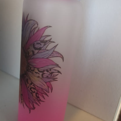 17oz Double Walled Glass pink Tumbler Cheetah Sunflower