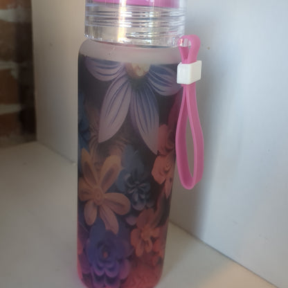 17oz Double Walled Glass Tumbler pink with flowers