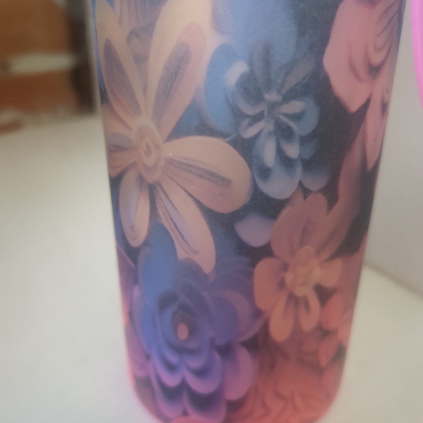 17oz Double Walled Glass Tumbler pink with flowers
