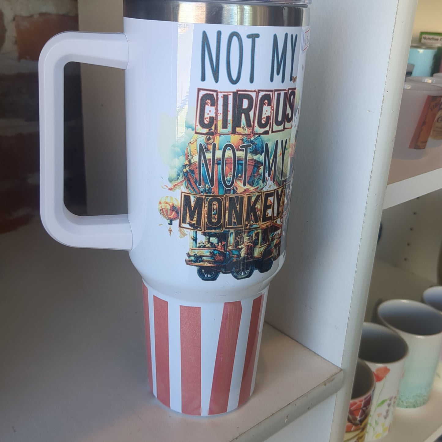 40 oz stainless steel insulated tumbler. Not my circus, not my monkeys this one has flaws.