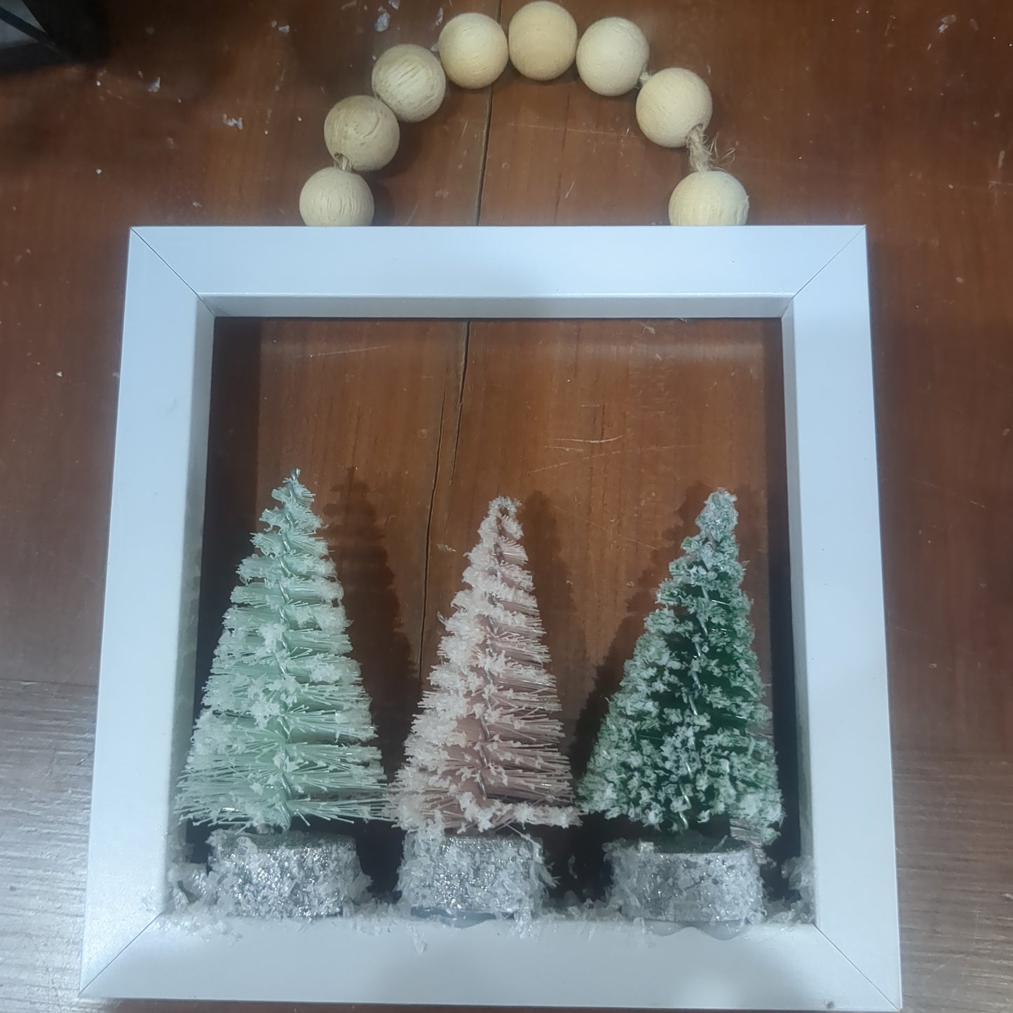Unique Mini tree frame with wooden bead hanger