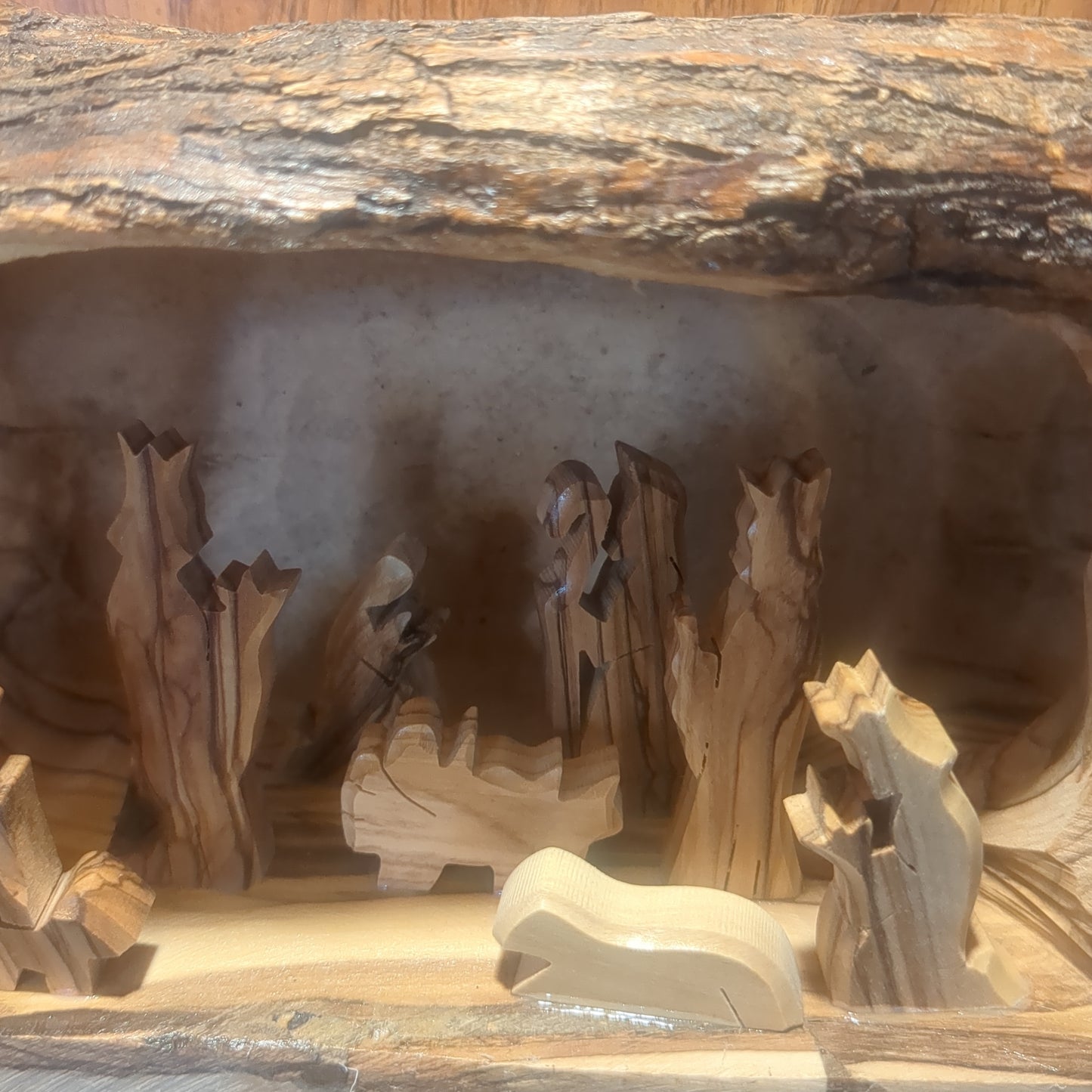 Nativity medium Grotto Carved in olive wood Branch - 4"x8"  made in Bethlehem