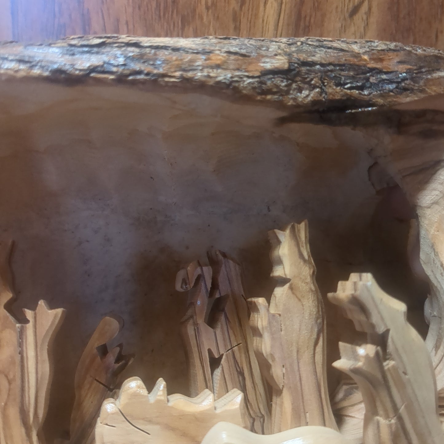 Nativity medium Grotto Carved in olive wood Branch - 4"x8"  made in Bethlehem