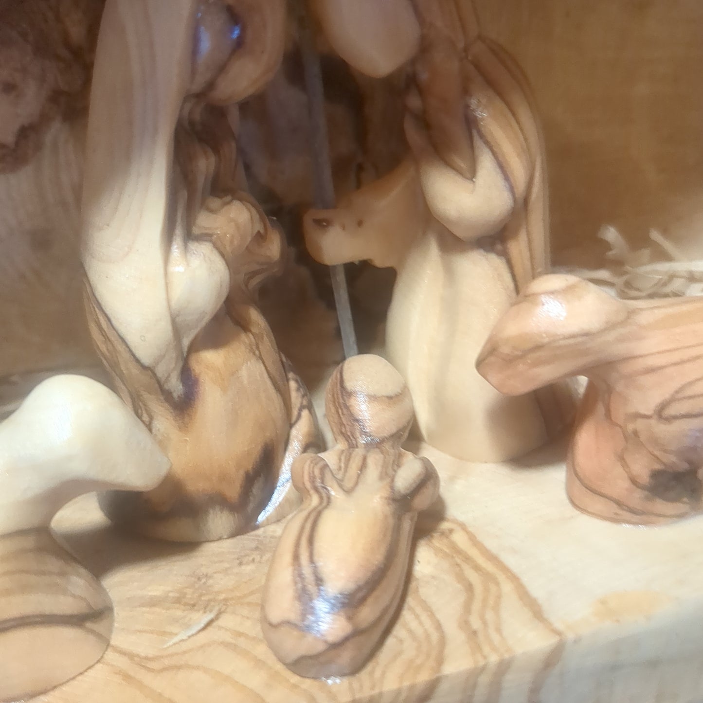Large Grotto nativity made from Roots of the olive wood tree.  Made in Bethlehem.