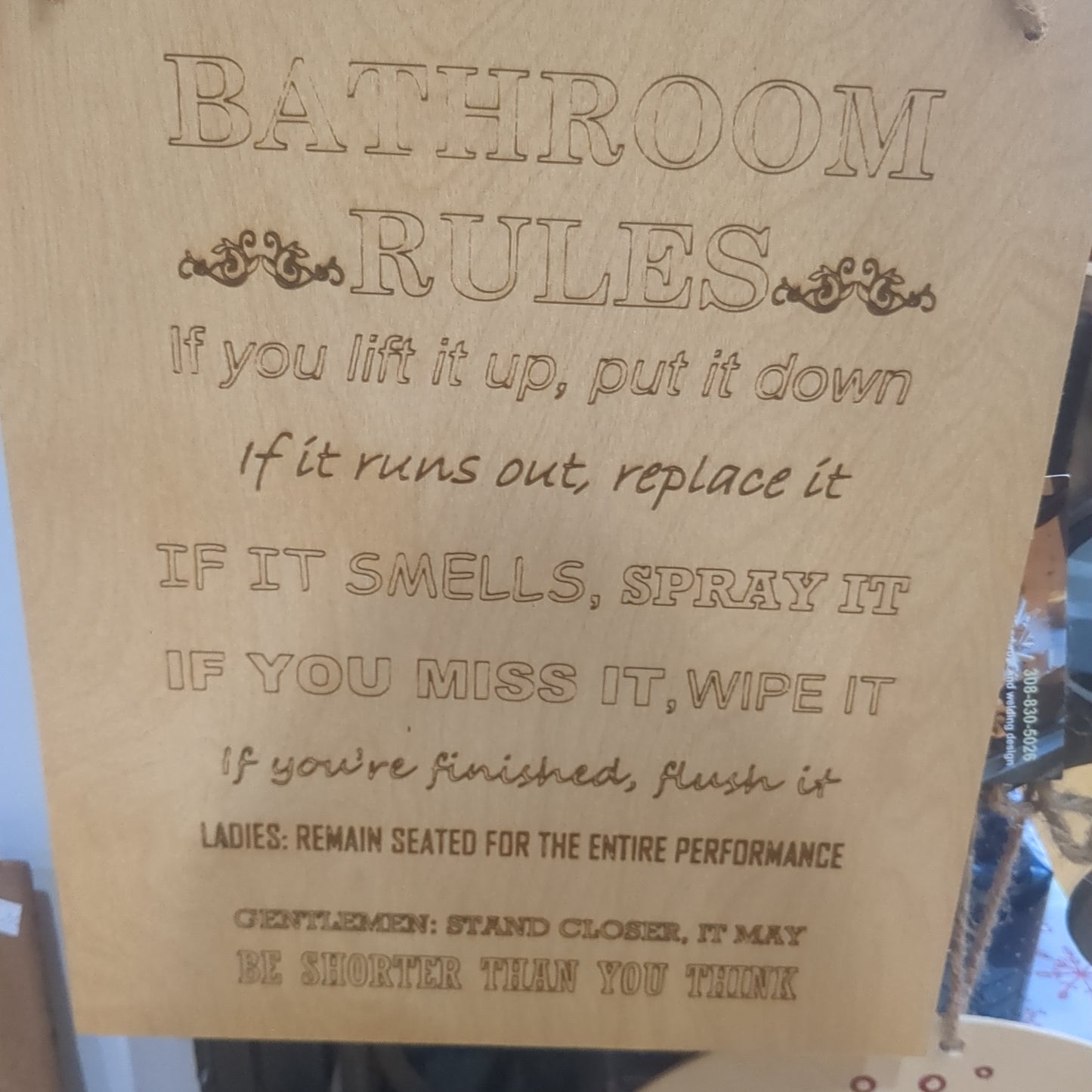 Bathroom Rules Wooden Sign