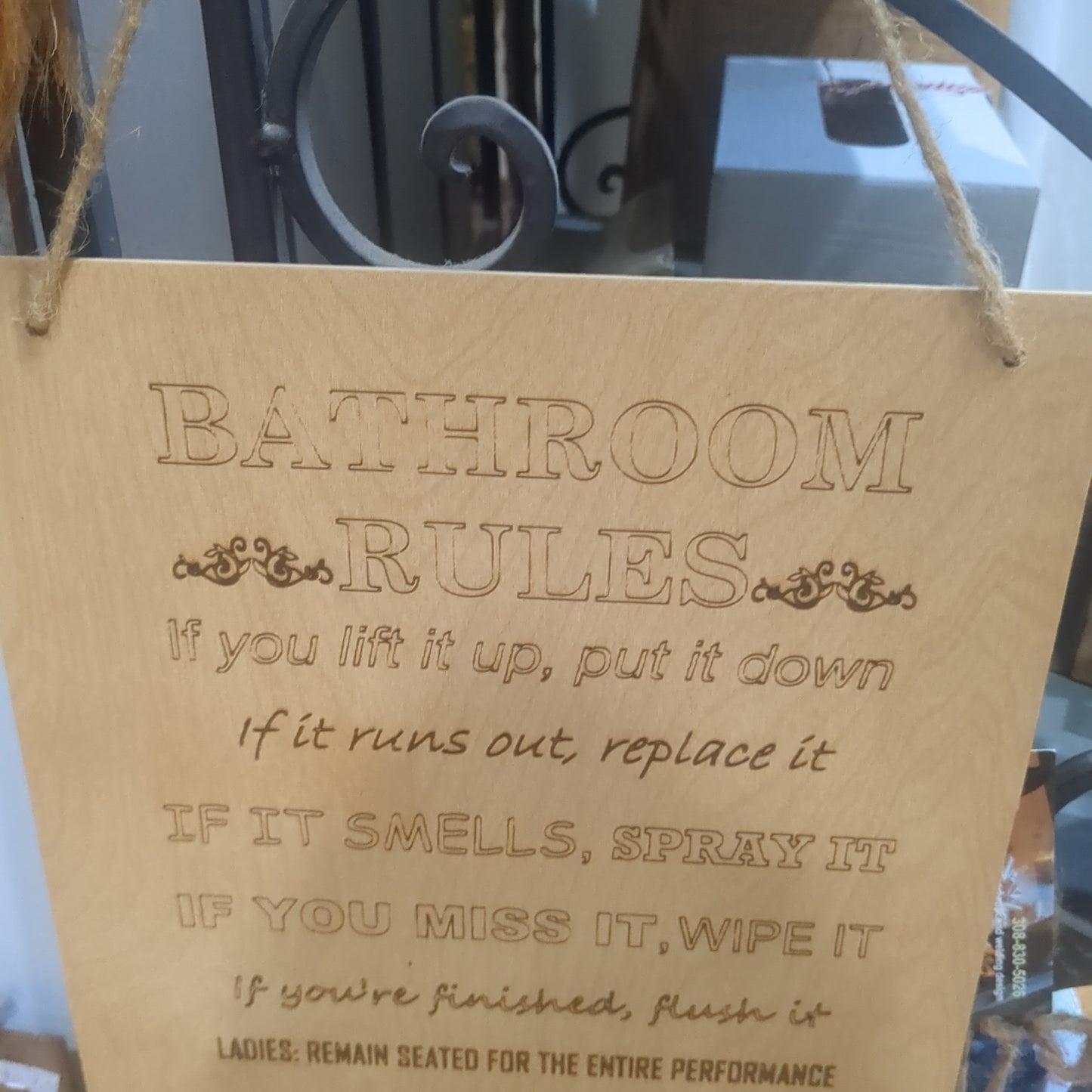 Bathroom Rules Wooden Sign