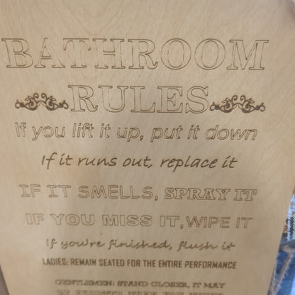 Bathroom Rules Wooden Sign