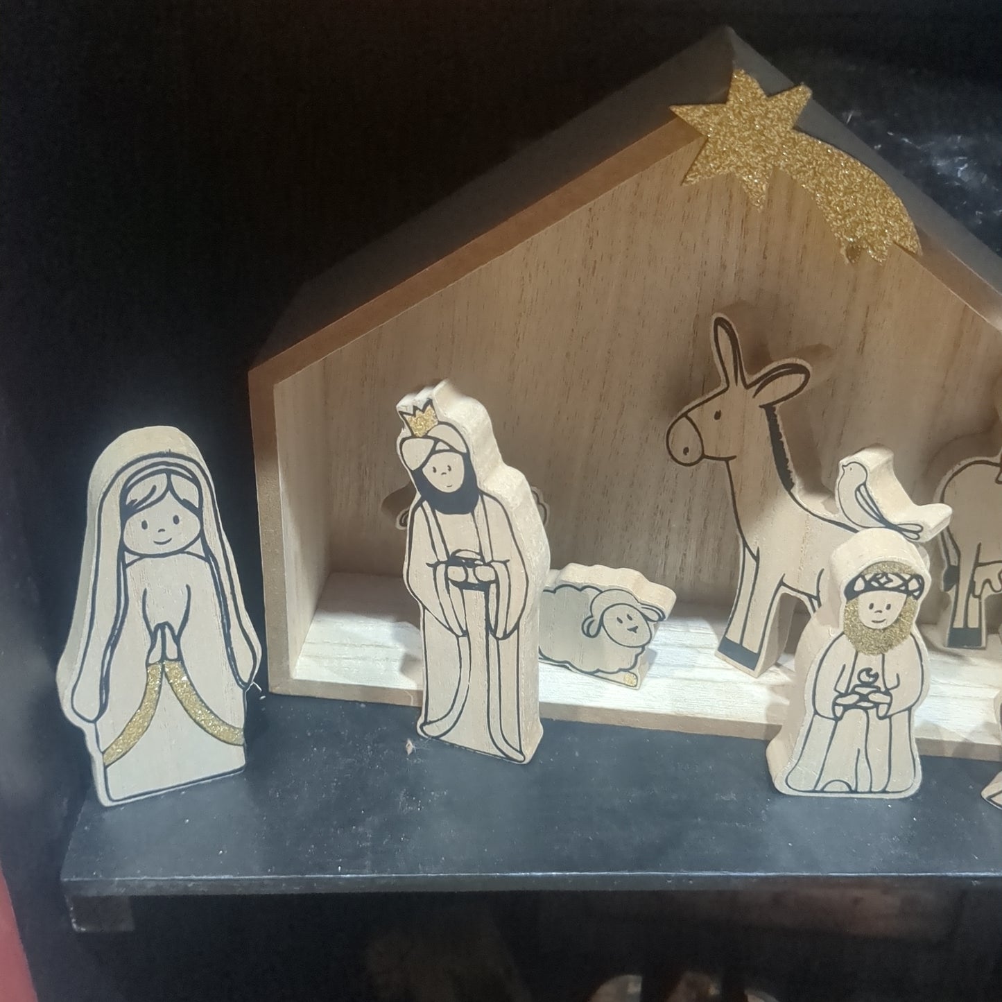 Wooden Nativity Set with book for kids