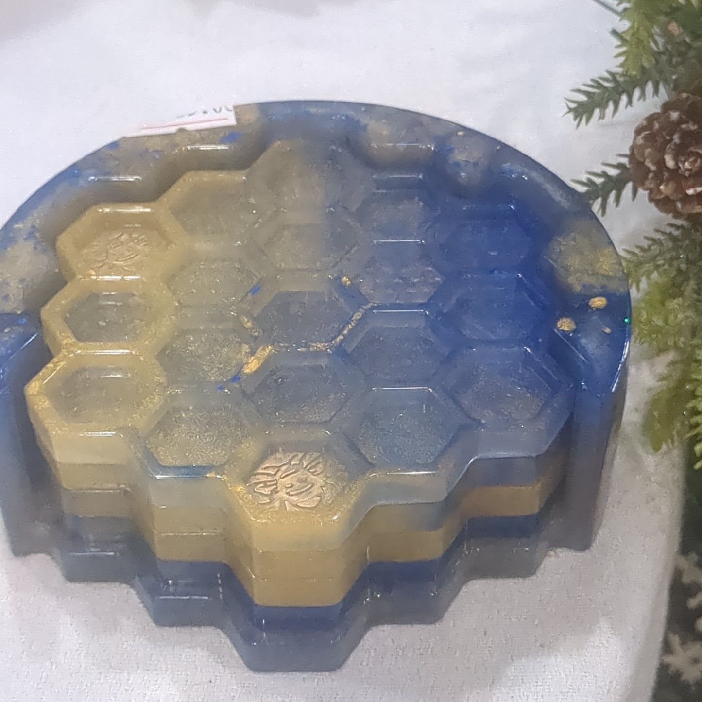 Coaster Set blue and gold bee and honeycomb unique gift