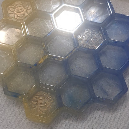 Coaster Set blue and gold bee and honeycomb unique gift