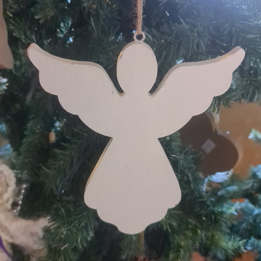 Wooden Angel ornament 4" Wide 6" Tall