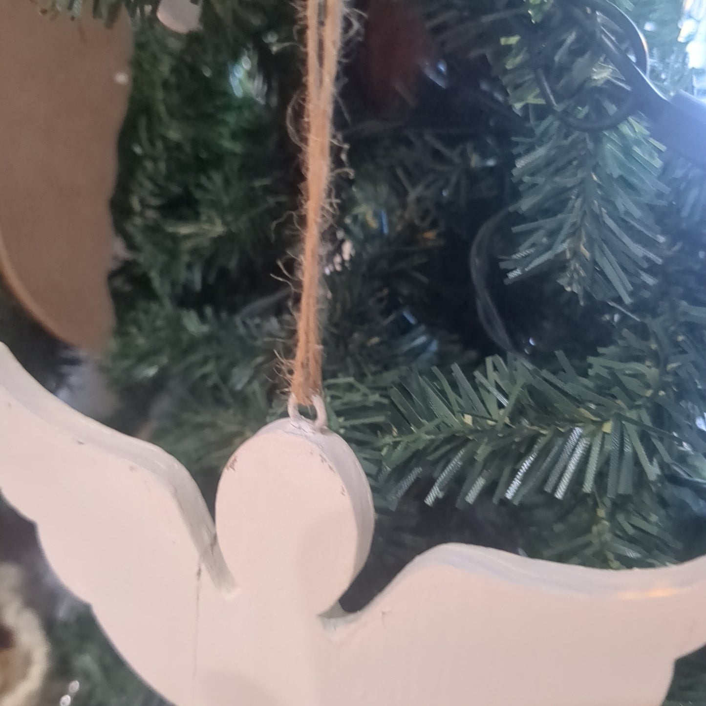 Wooden Angel ornament 4" Wide 6" Tall