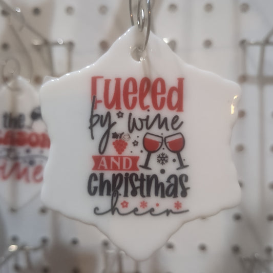 Ceramic wine ornament. Fueled by wine and Christmas cheer