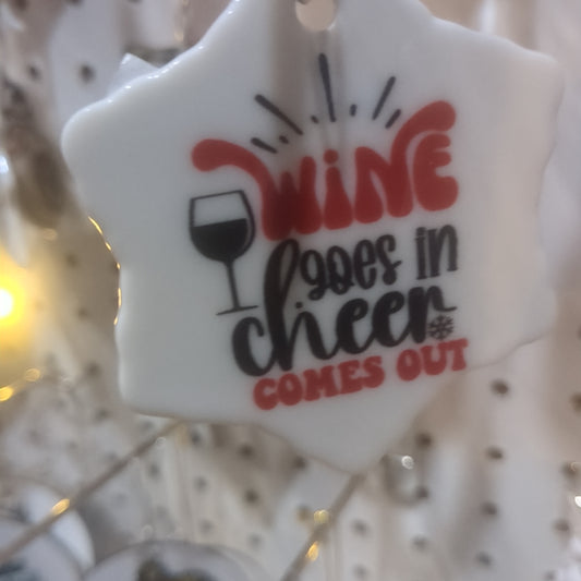 Ceramic wine ornament. Wine goes in cheer comes out