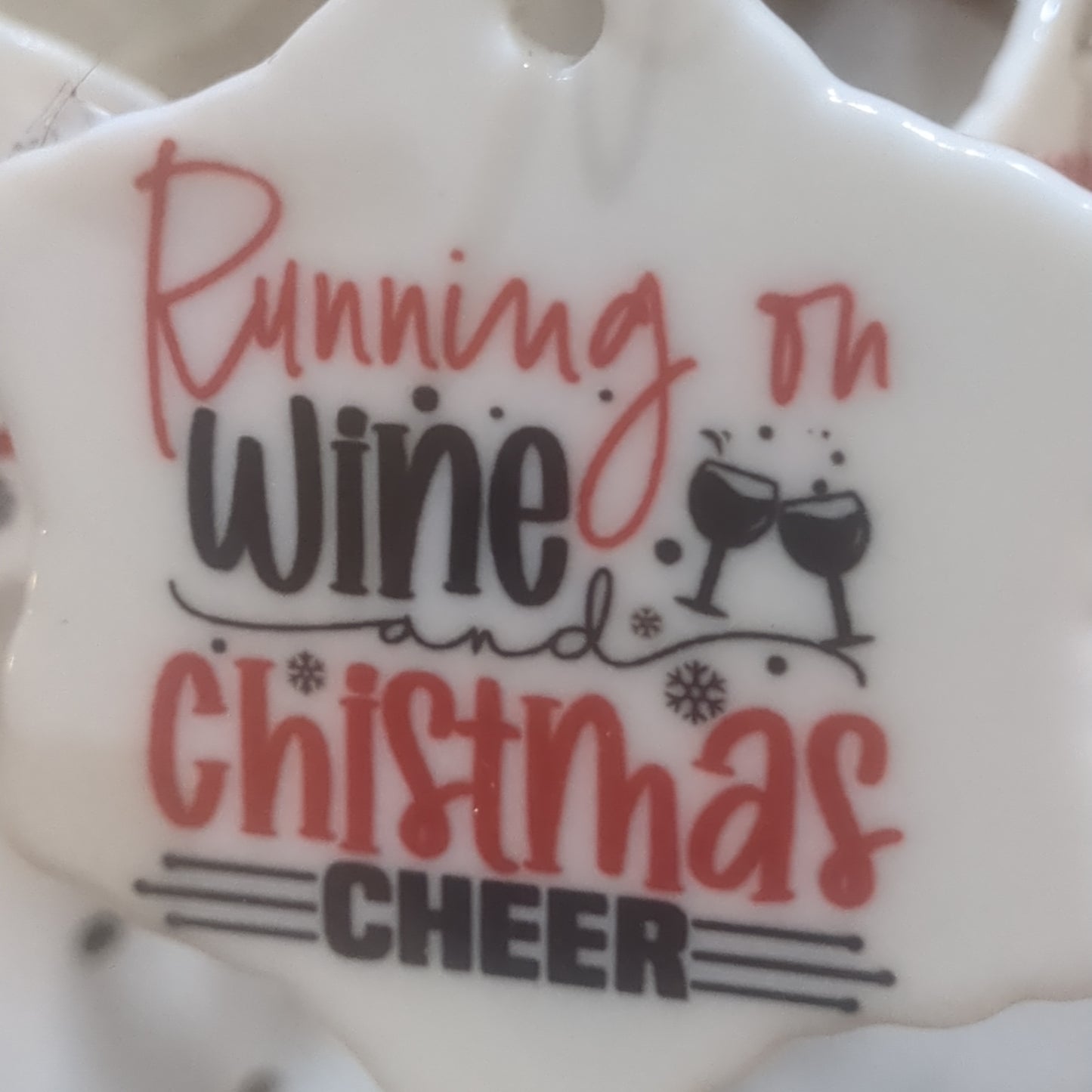 Ceramic wine ornament. Running on wine and Christmas cheer