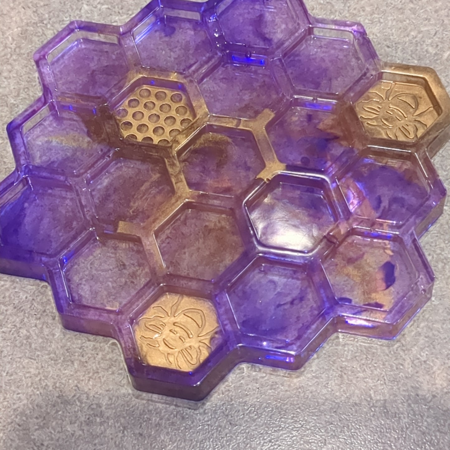Coaster Set purple and gold bee and honeycomb unique gift