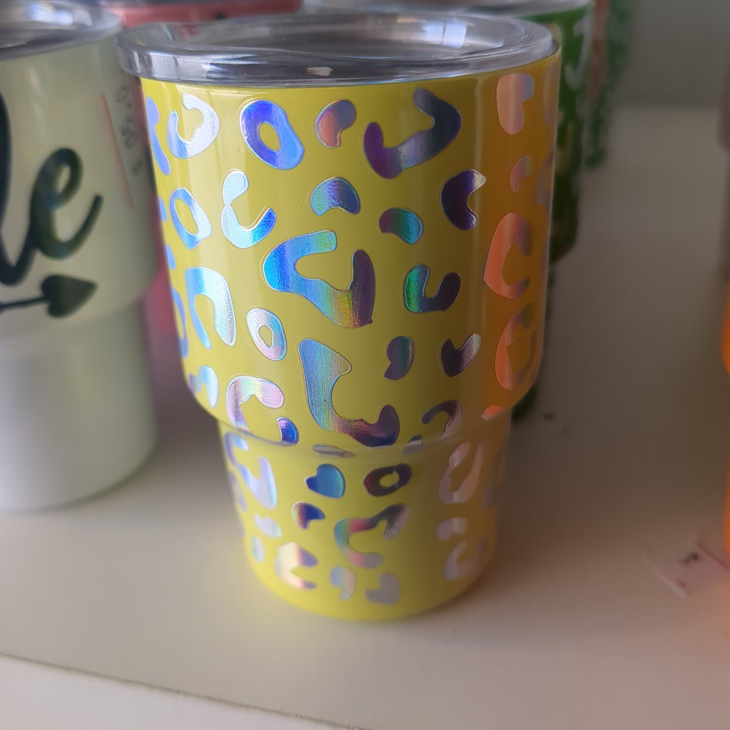 Shot glass / mini Tumbler for dolls and Barbies yellow leopard or cheetah