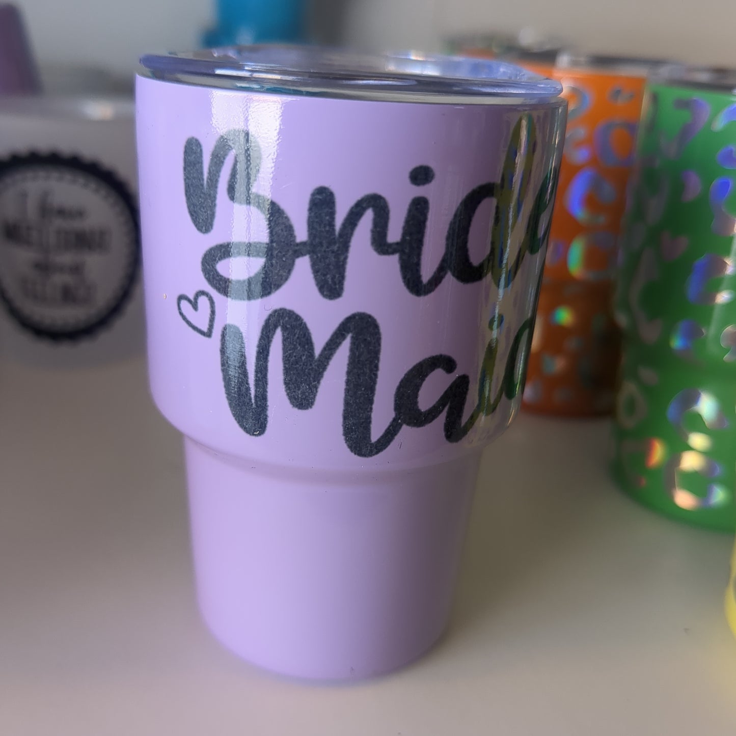 Shot glass / mini Tumbler lilac says bridesmaid