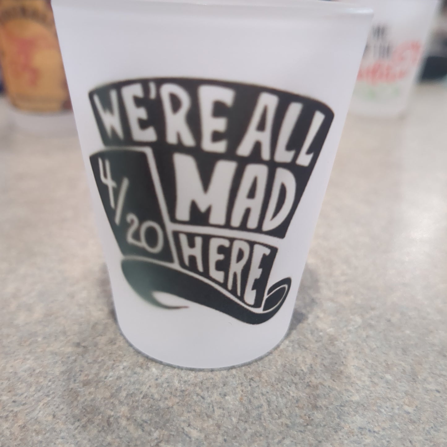 Imperfect Frosted glass shot glass. We're all mad here