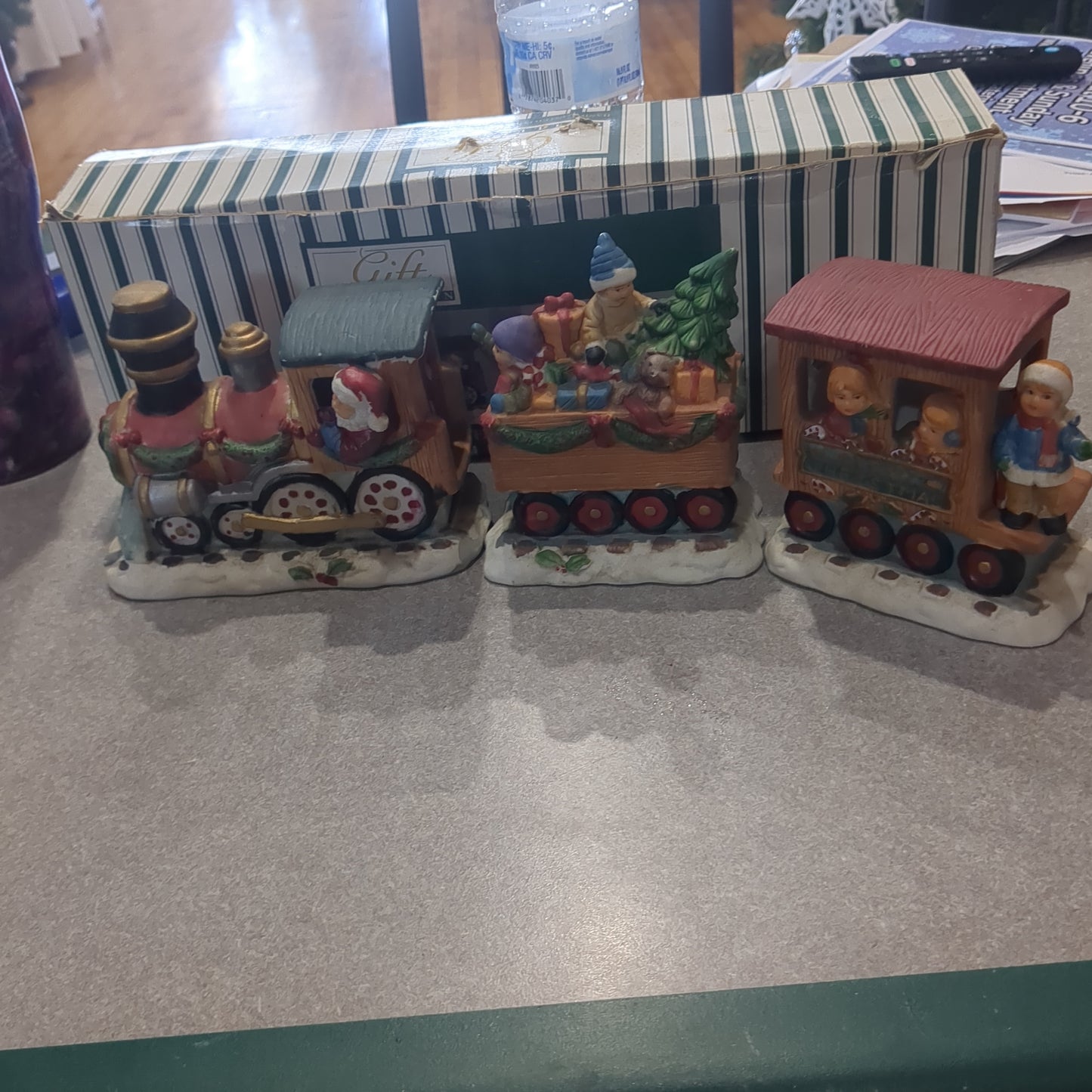 Hand-painted porcelain train set with box