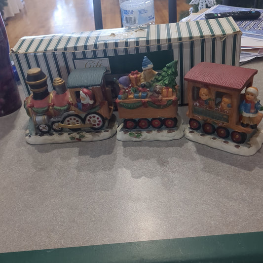 Hand-painted porcelain train set with box