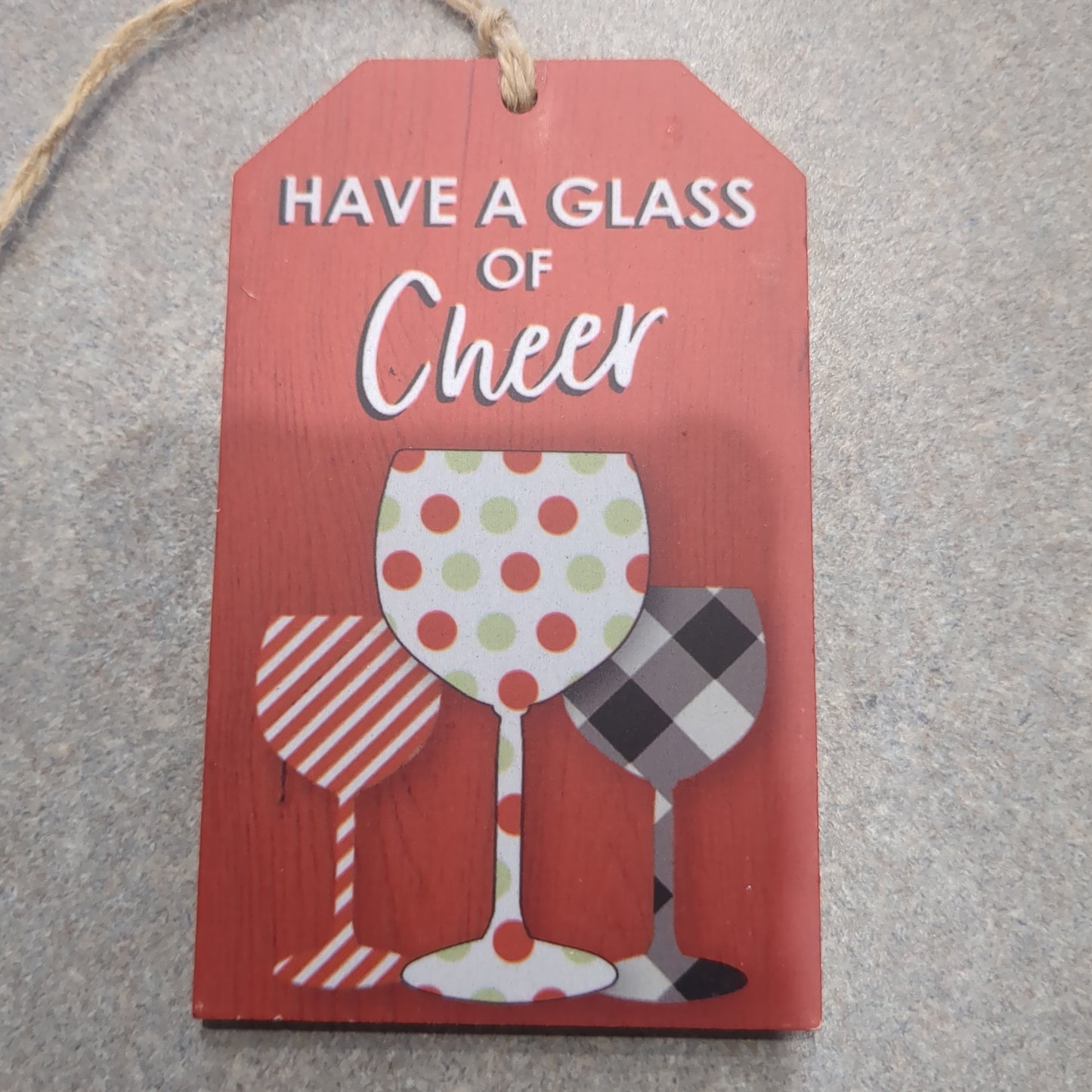 Tag ornaments have a glass of cheer