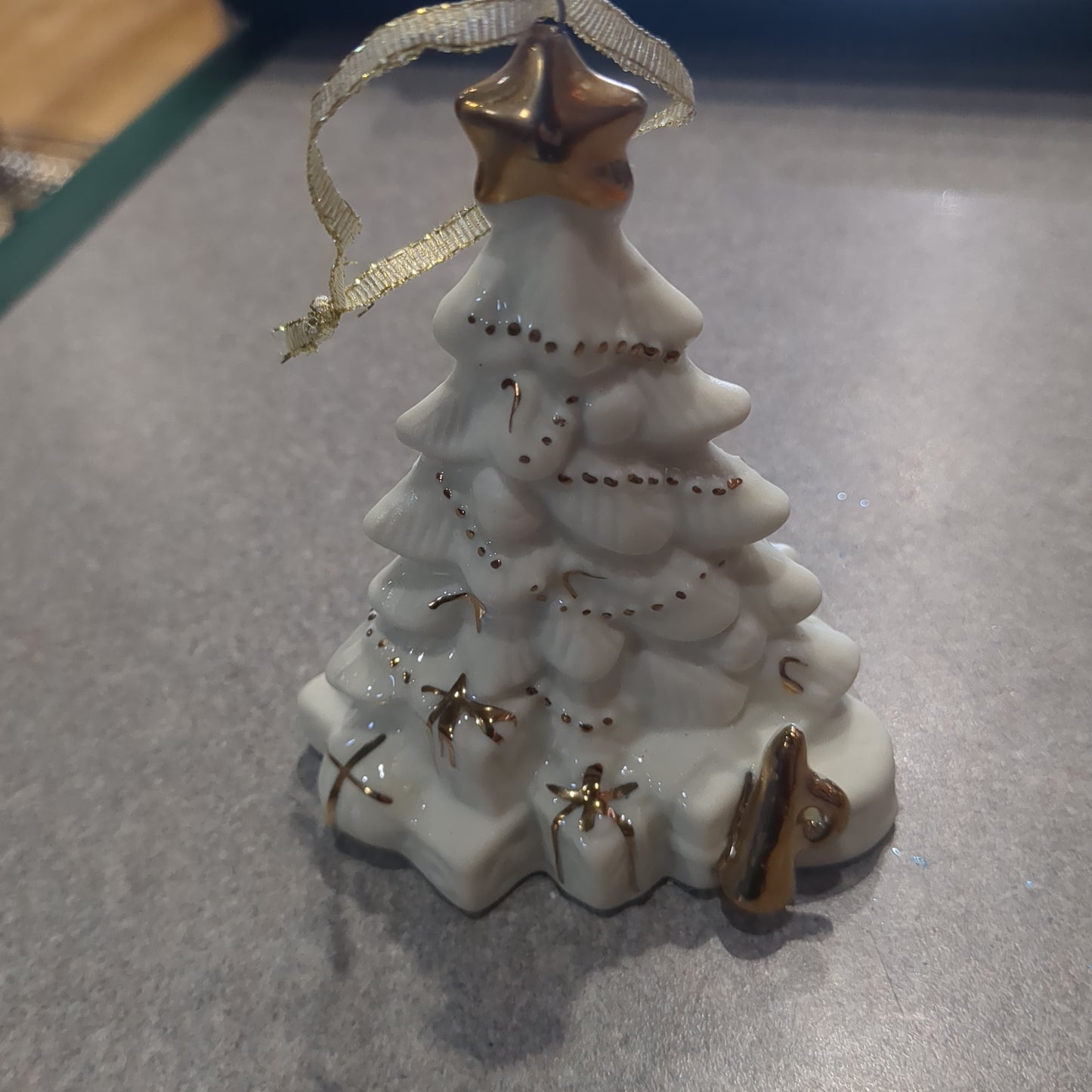 White and gold porcelain tree ornament
