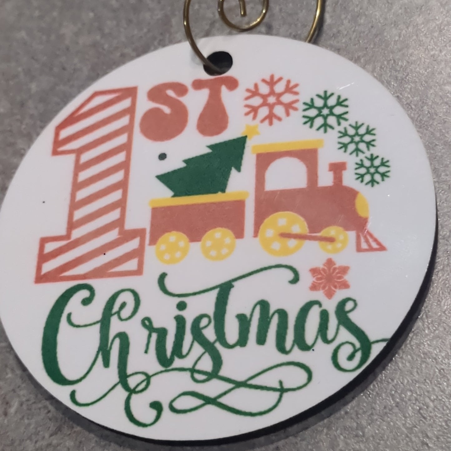 MDF ornament first Christmas with a train