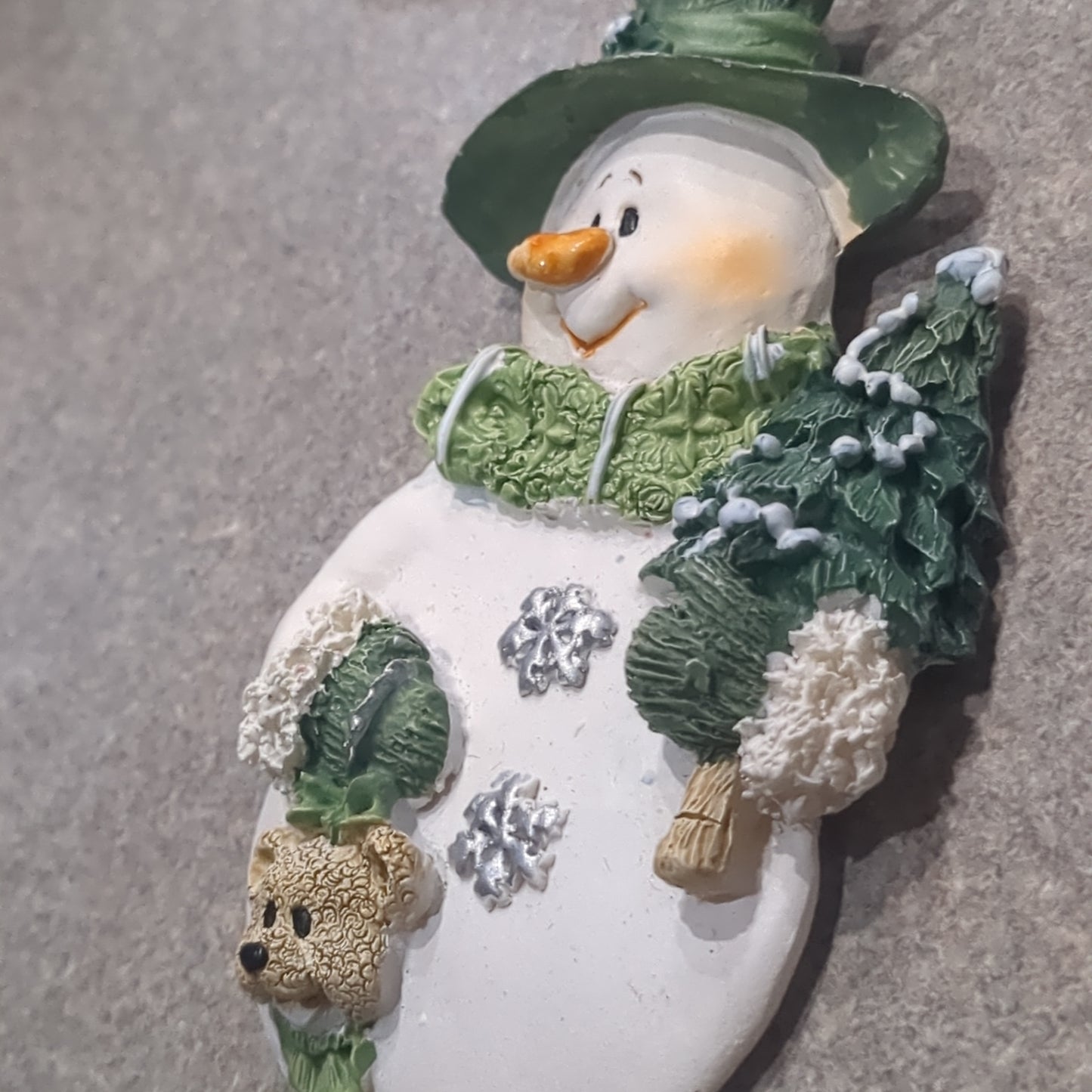 Og3 Polycrylic snowman ornament with tree and teddy bear