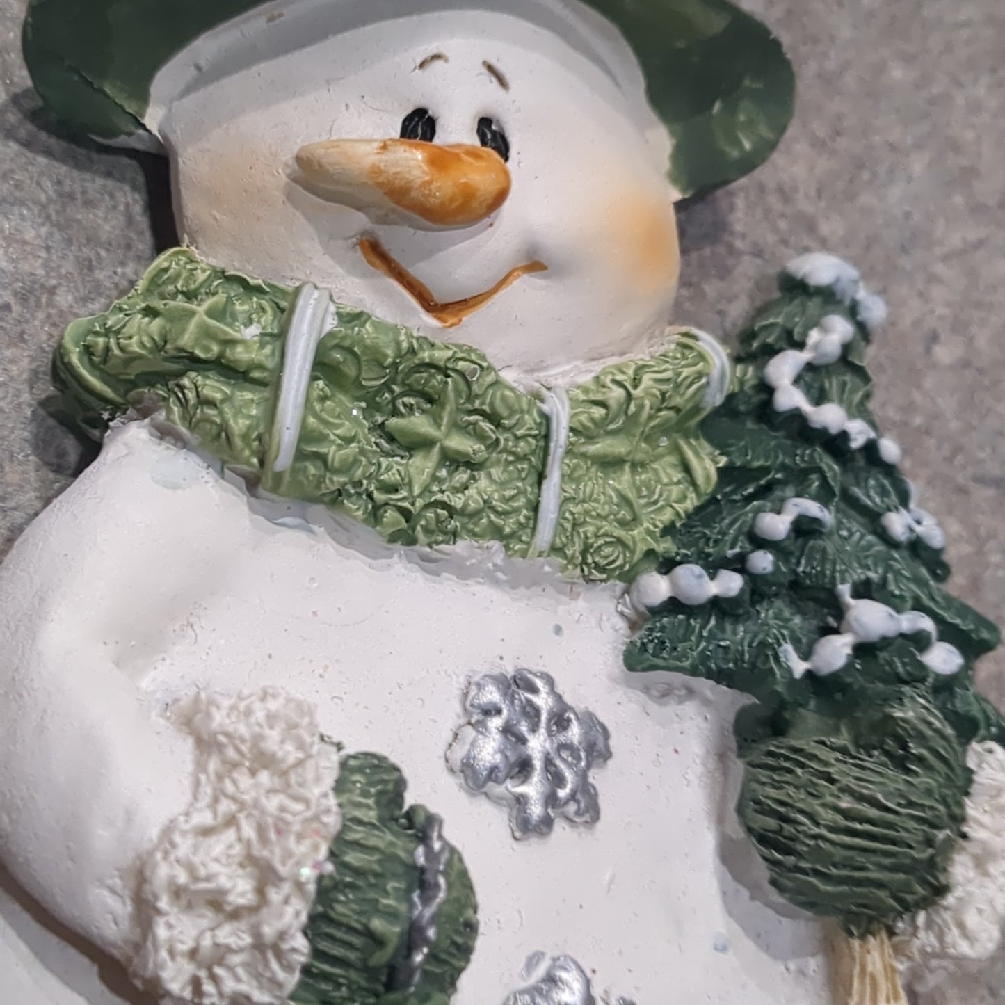 Polycrylic snowman ornament with tree and teddy bear