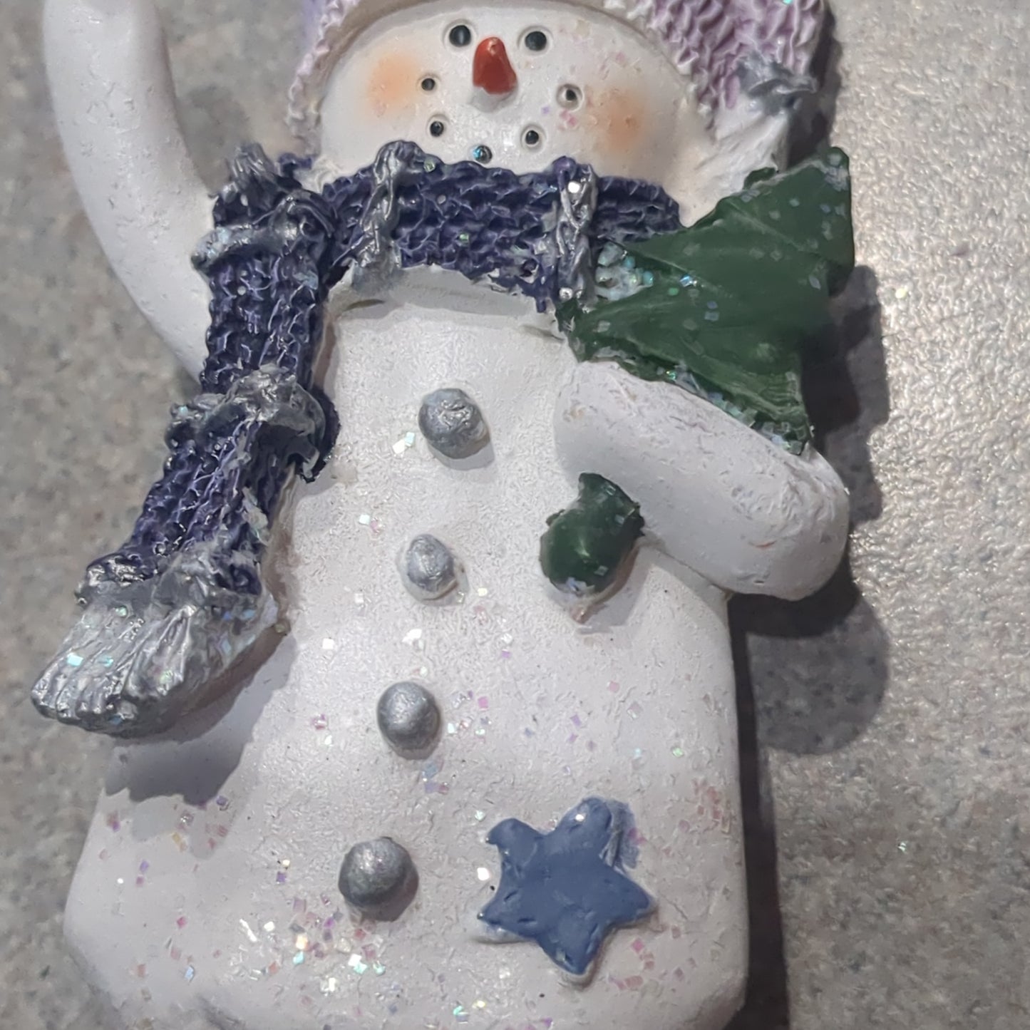 Polycrylic snowman ornament with a tree lilac and purple