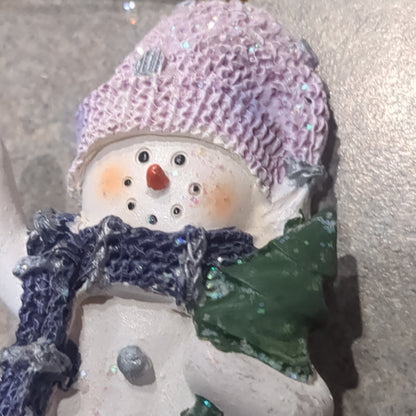 Op3 Polycrylic snowman ornament with a tree lilac and purple