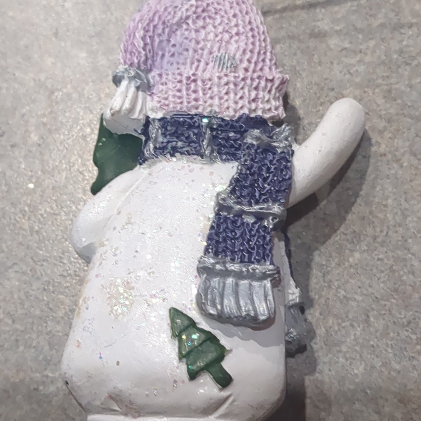 Polycrylic snowman ornament with a tree lilac and purple