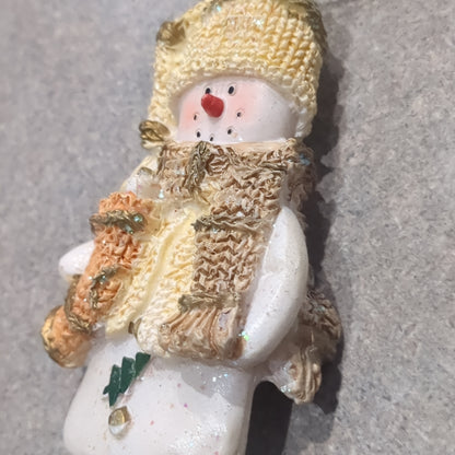 Oy2 Polycrylic snowman ornament with stocking yellow
