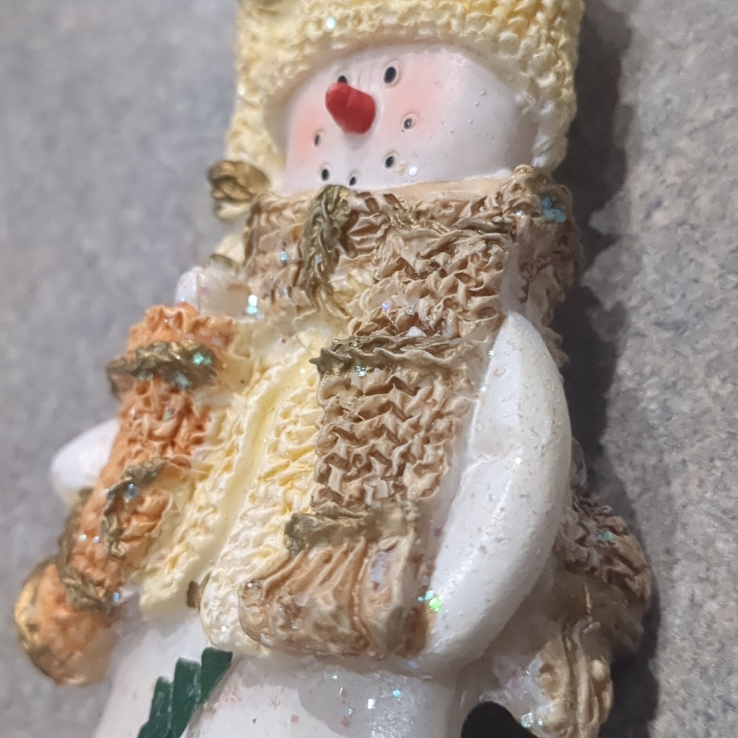 Polycrylic snowman ornament with stocking yellow