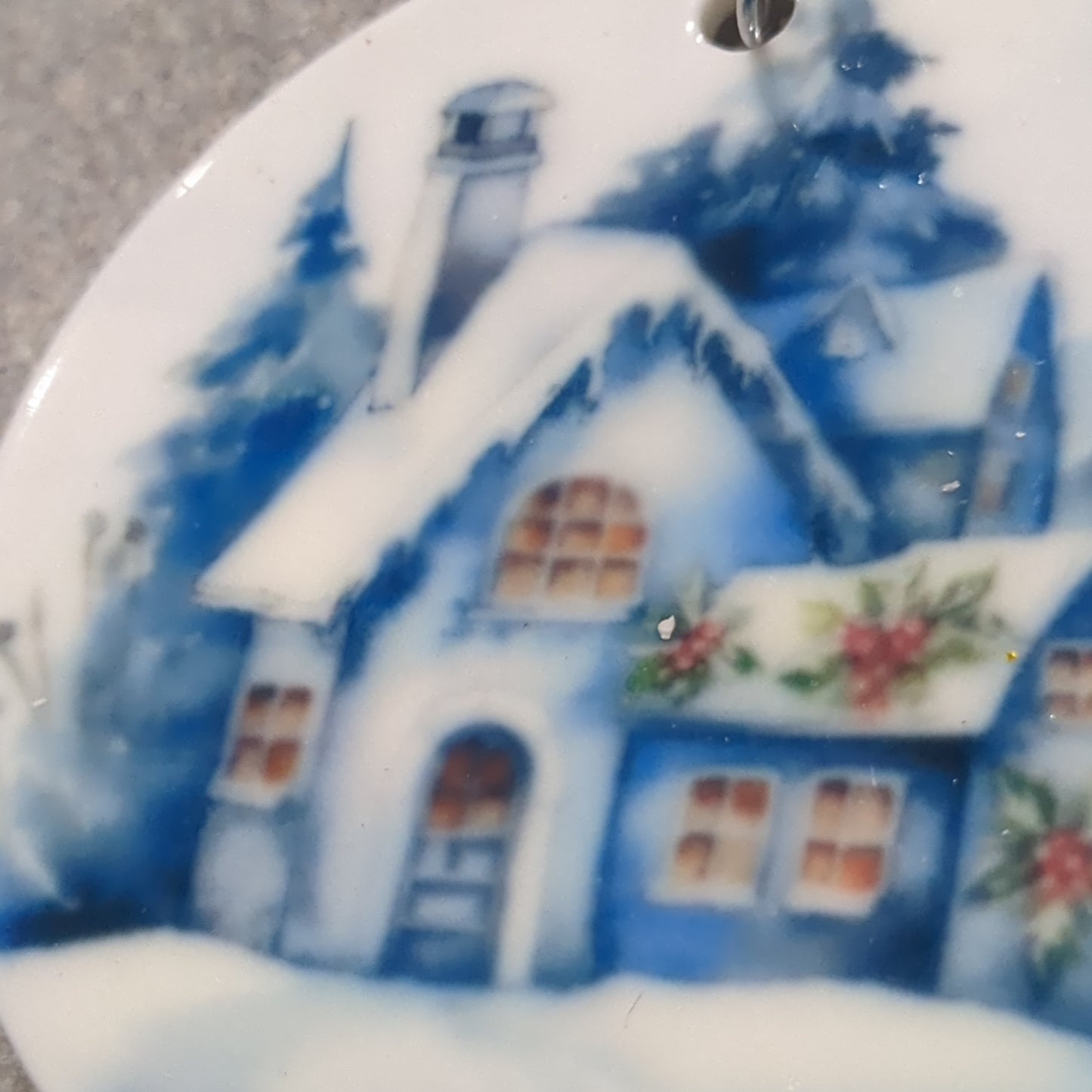 Ceramic ornament white and blue house
