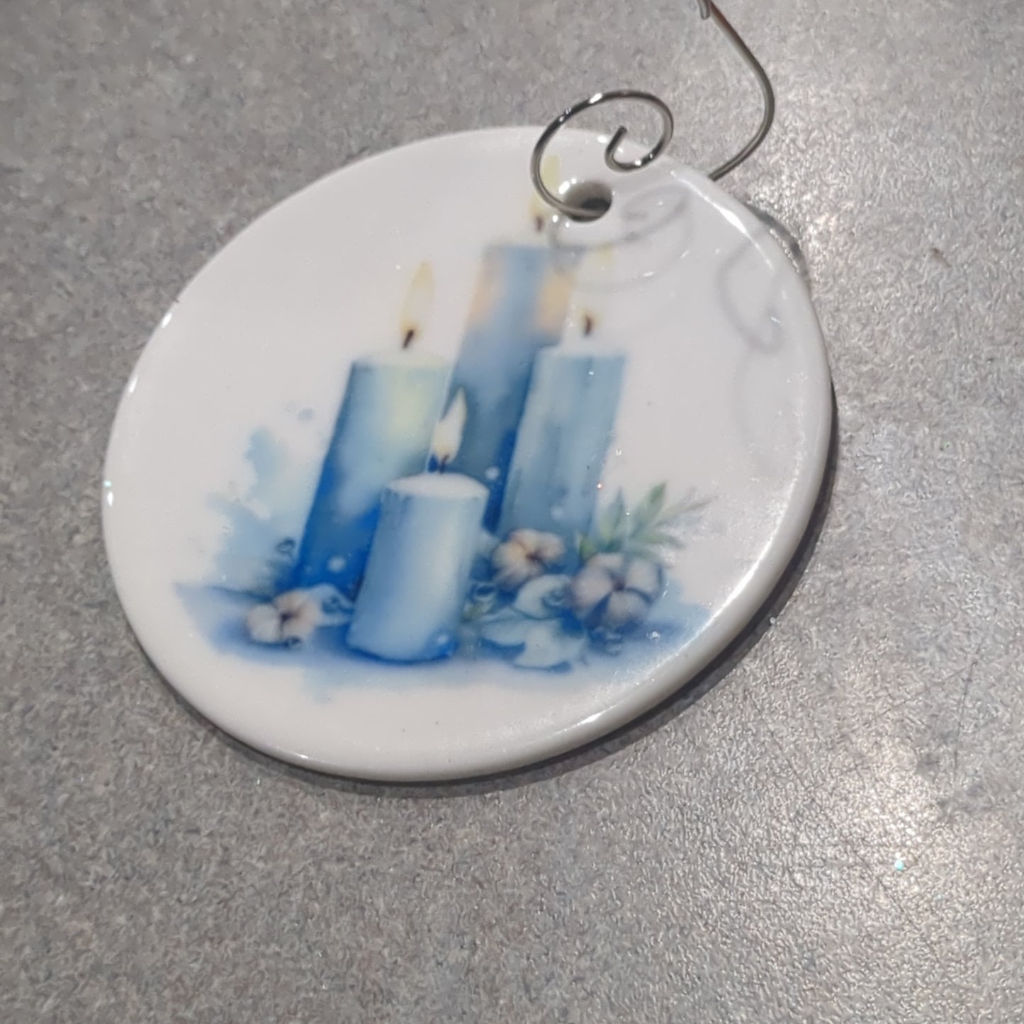 Ceramic ornament blue and white candles