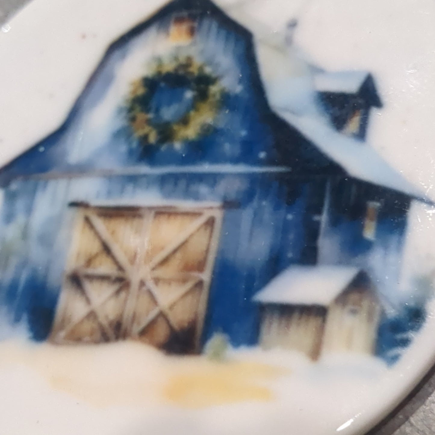 Ceramic ornament blue barn