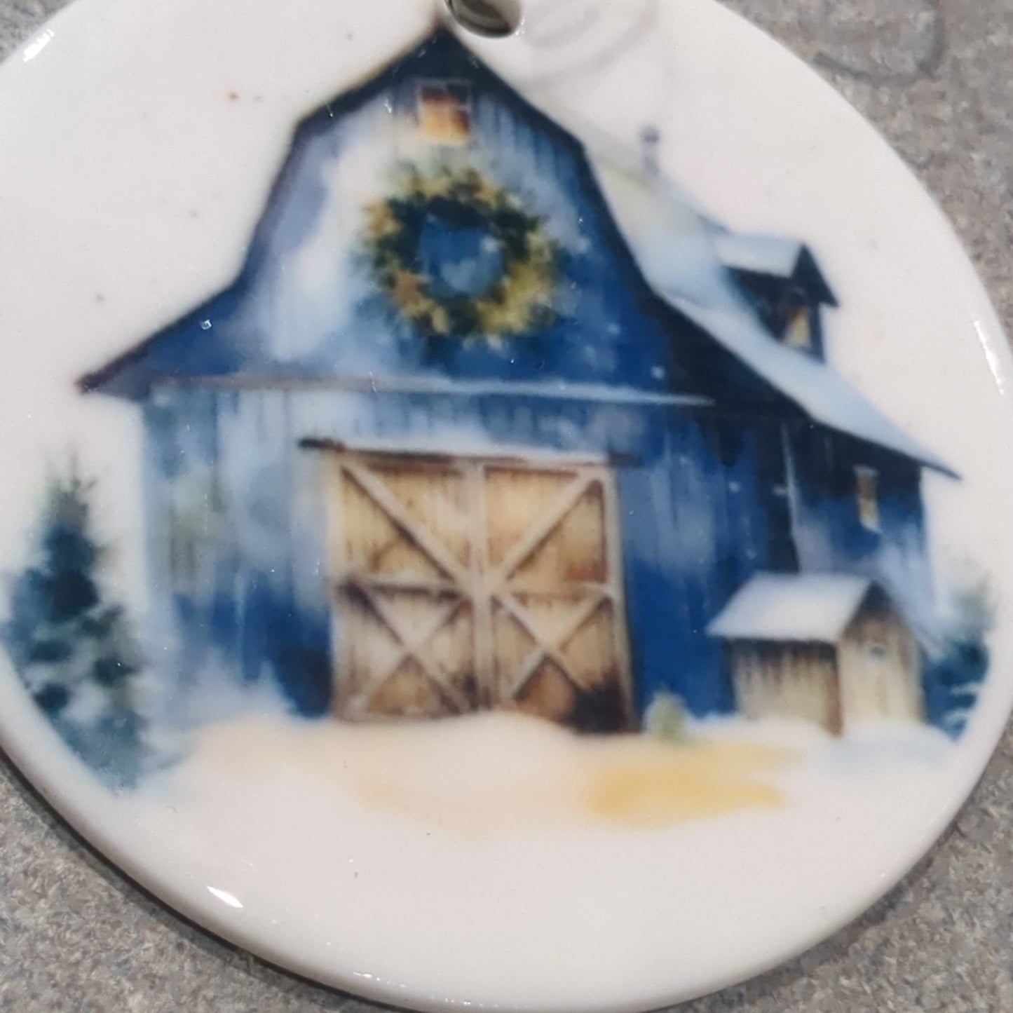 Ceramic ornament blue barn