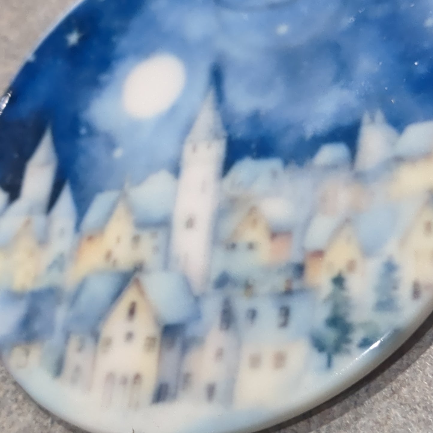 Imperfect Ceramic ornament blue and white city, the image itself is a little blurry