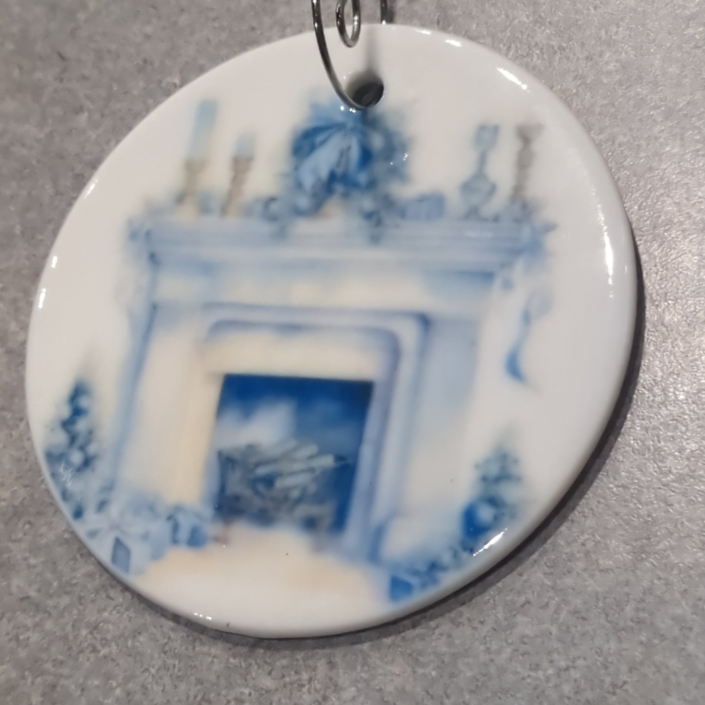 Ceramic ornament blue and white fireplace