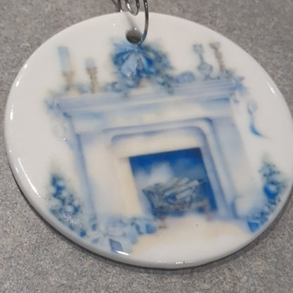Ceramic ornament blue and white fireplace