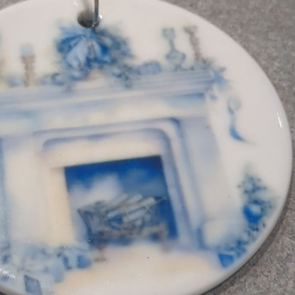 Ceramic ornament blue and white fireplace