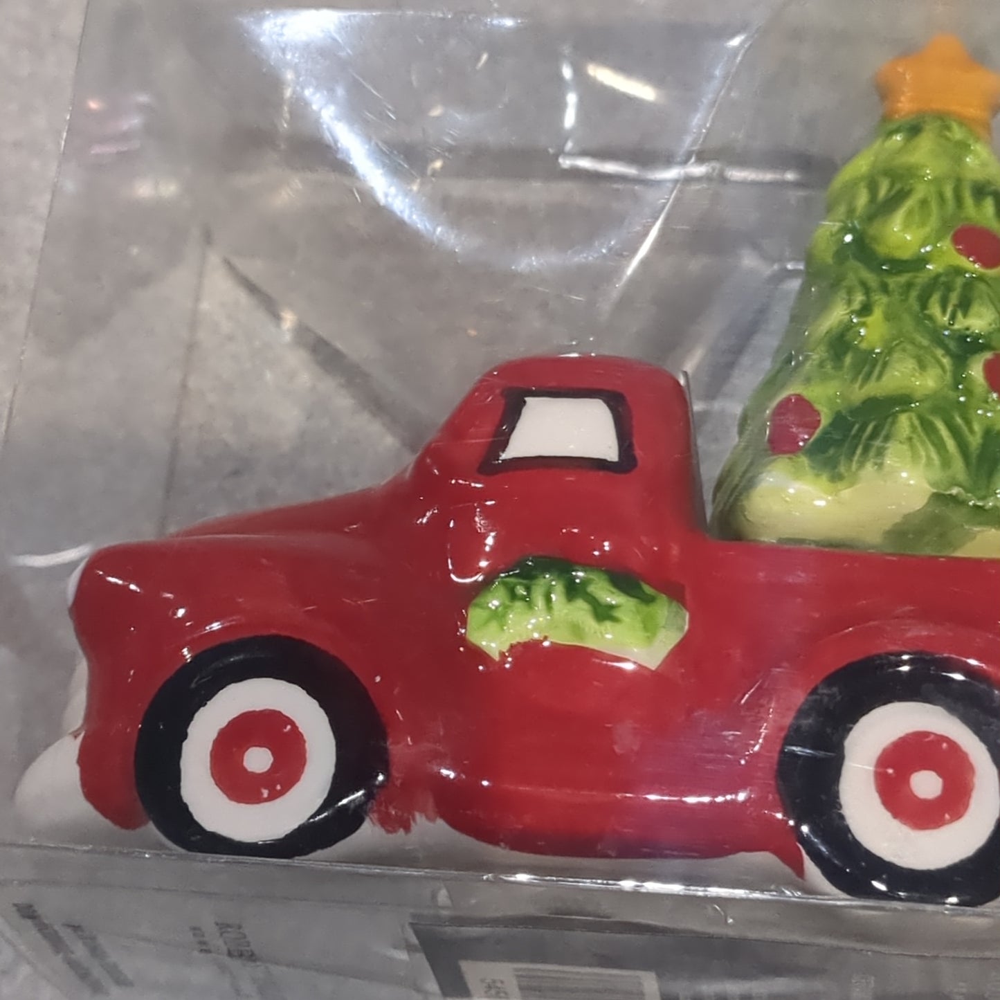 Salt and pepper shakers red truck and Christmas tree