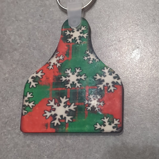 Keychain - ear tag snowflakes