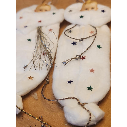 Replica of Antique Ornaments with Actual Vintage Paper Scraps and newer Crepe and Cotton Batting. Chr111